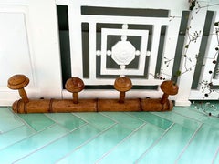 French Mid-Century Hand-Carved Wooden Wall Rack with 4 Hooks, 1940s