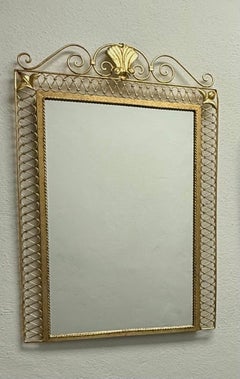 French Mid-Century Hand Gilt Wrought Iron Mirror, Gilbert Poillerat, 1945