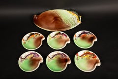 French Mid-Century Hand-Painted Fish Plate Set with Platter, Signed Vallauris