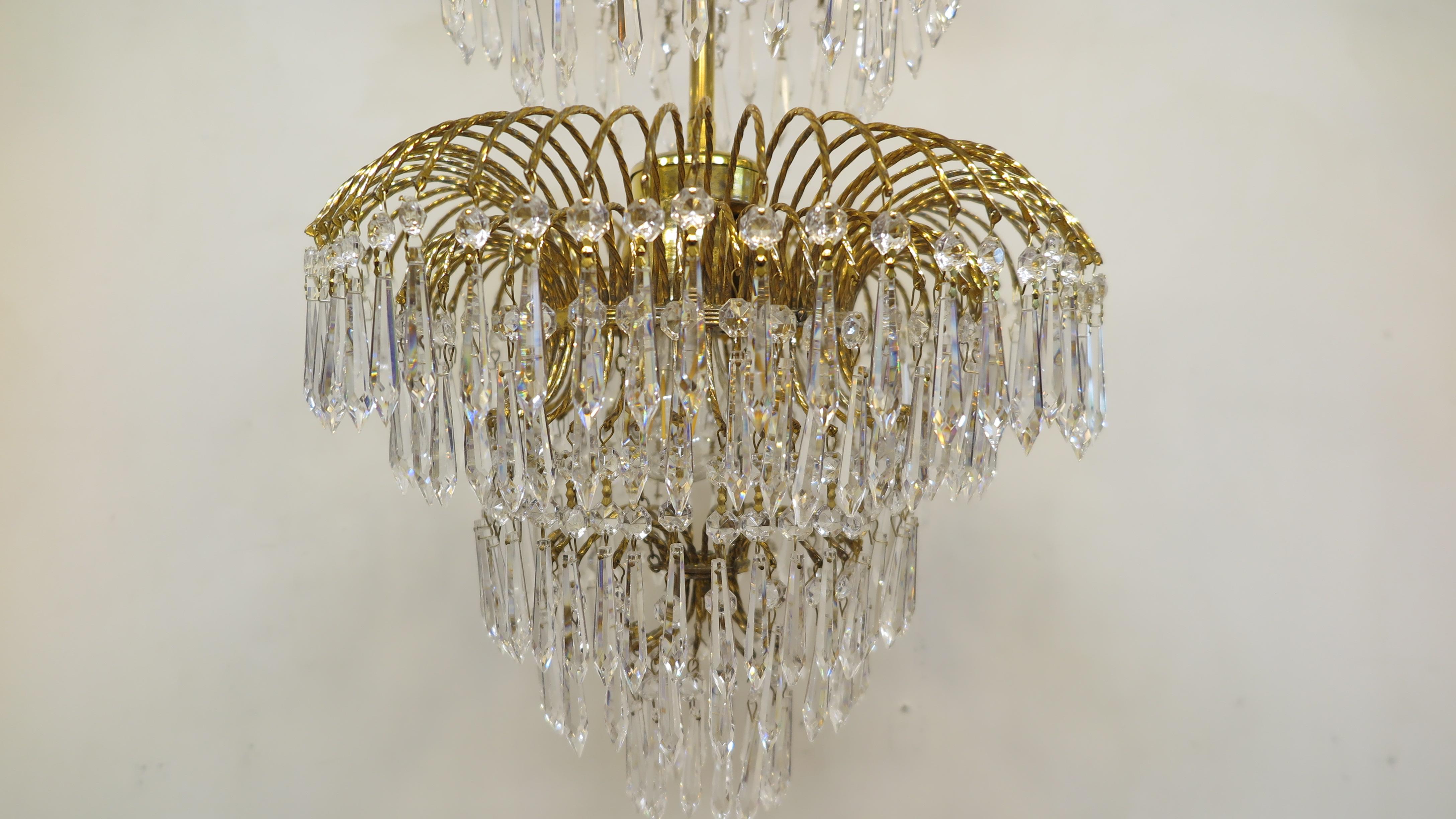 Gilt French Mid Century Hollywood Regency Waterfall Chandelier For Sale