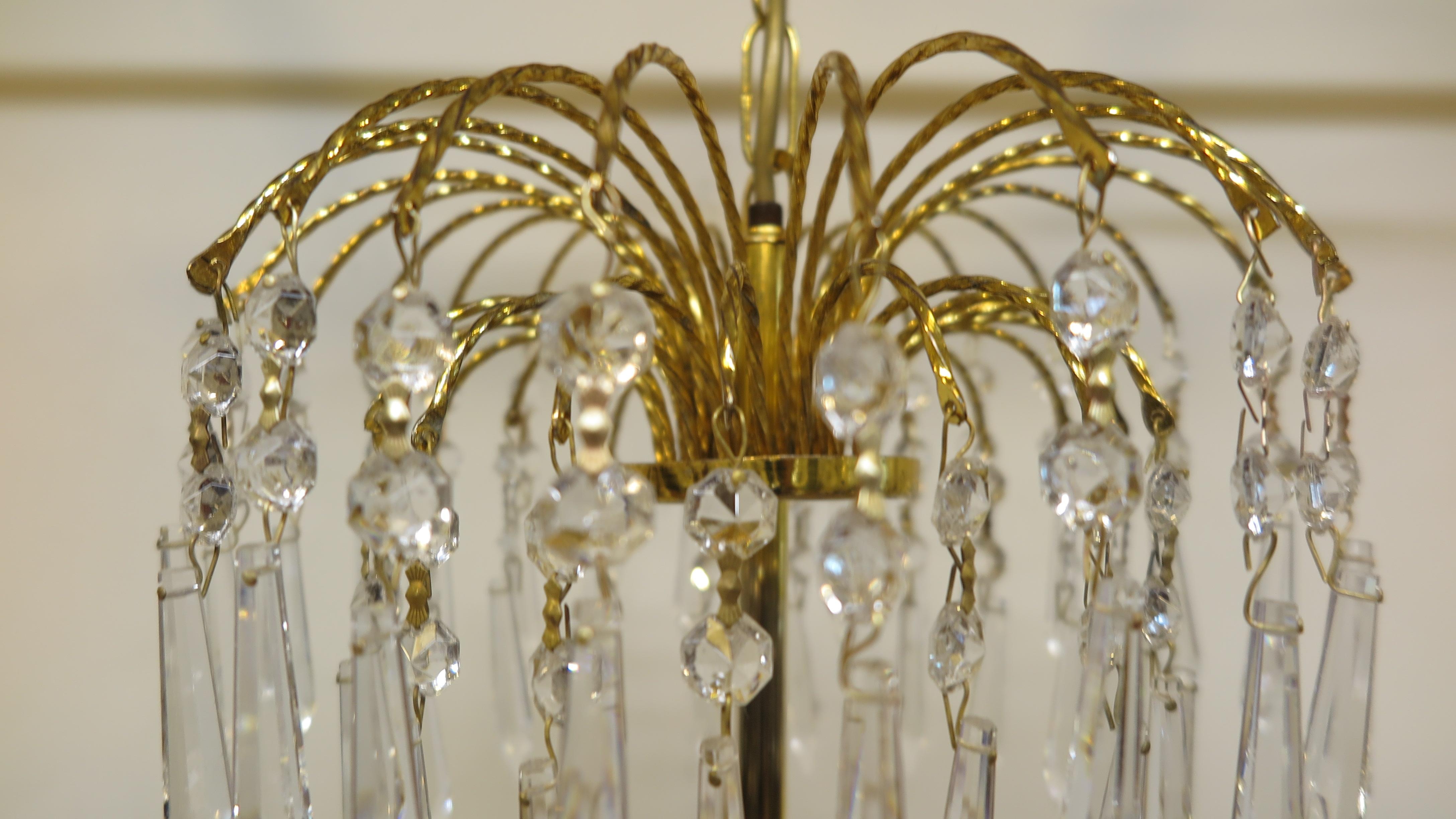 Brass French Mid Century Hollywood Regency Waterfall Chandelier For Sale