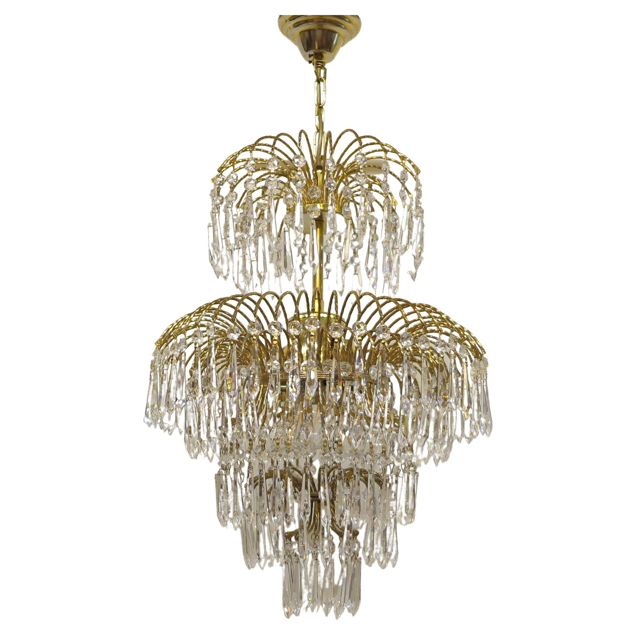 French Mid Century Hollywood Regency Waterfall Chandelier