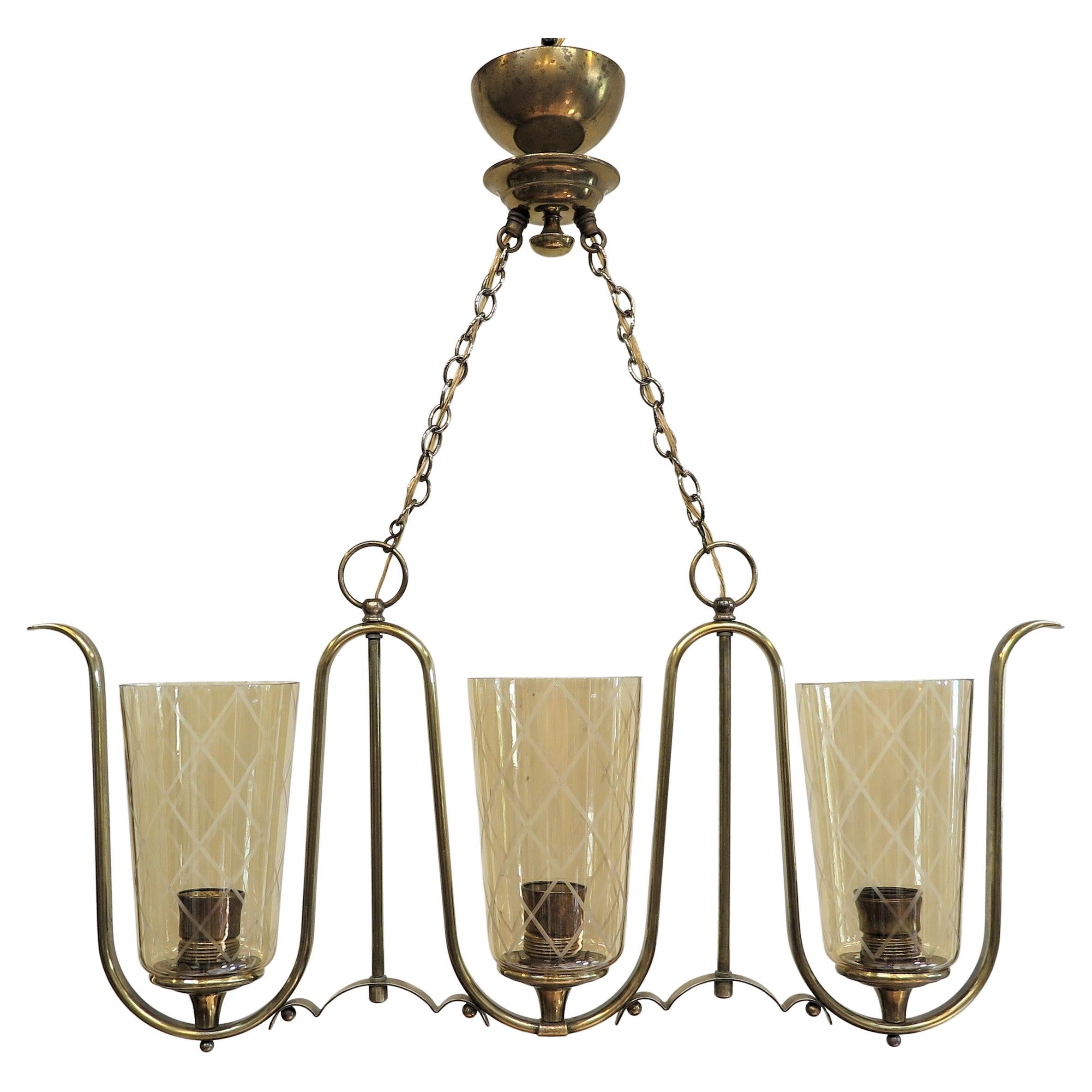 French Mid Century Horizontal Chandelier  For Sale