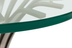 French Mid-Century Hourglass Form Iron Slat and Circular Glass Occasional Table