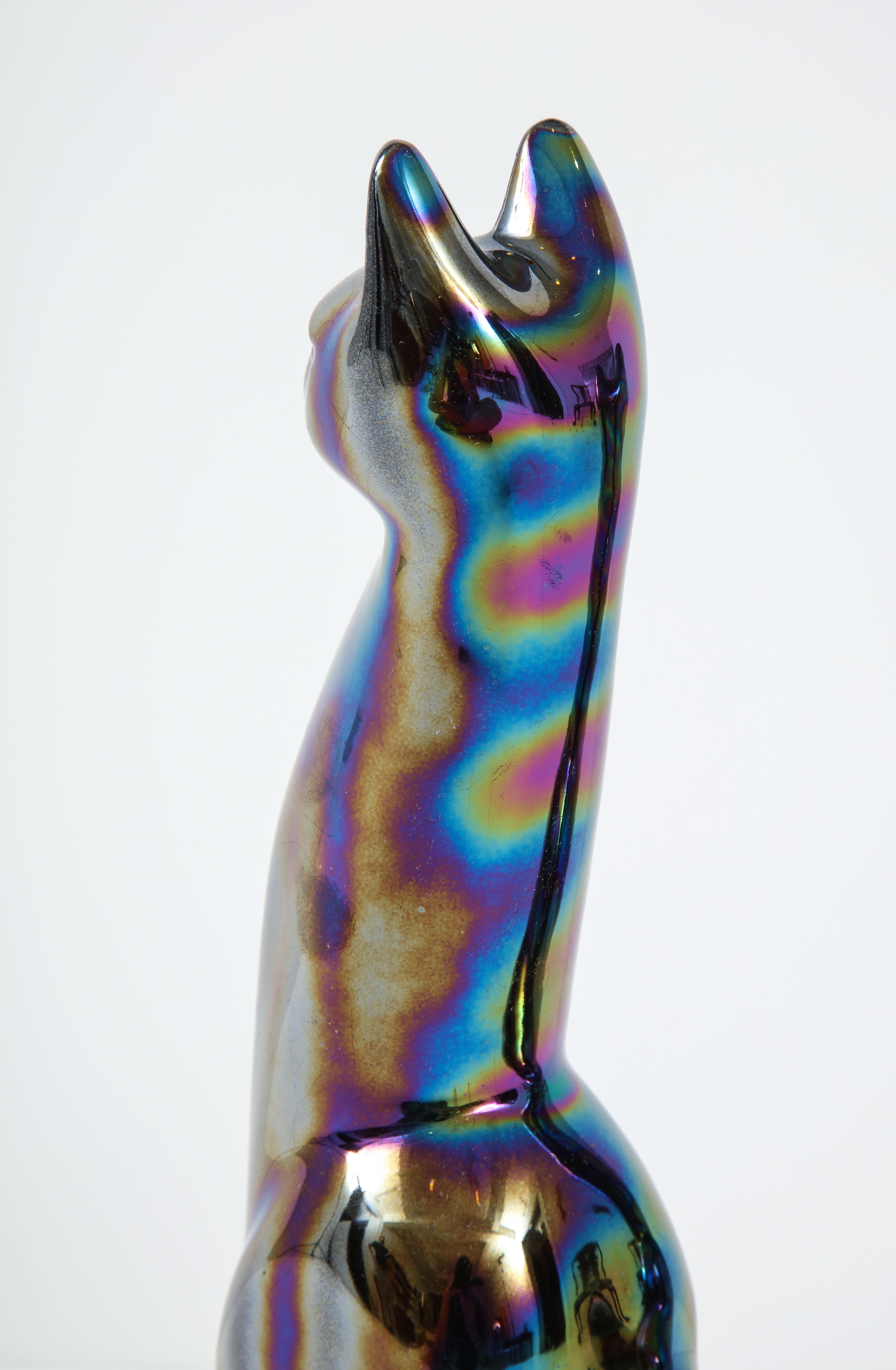 French Midcentury Iridescent Glazed Cat Figures For Sale 1