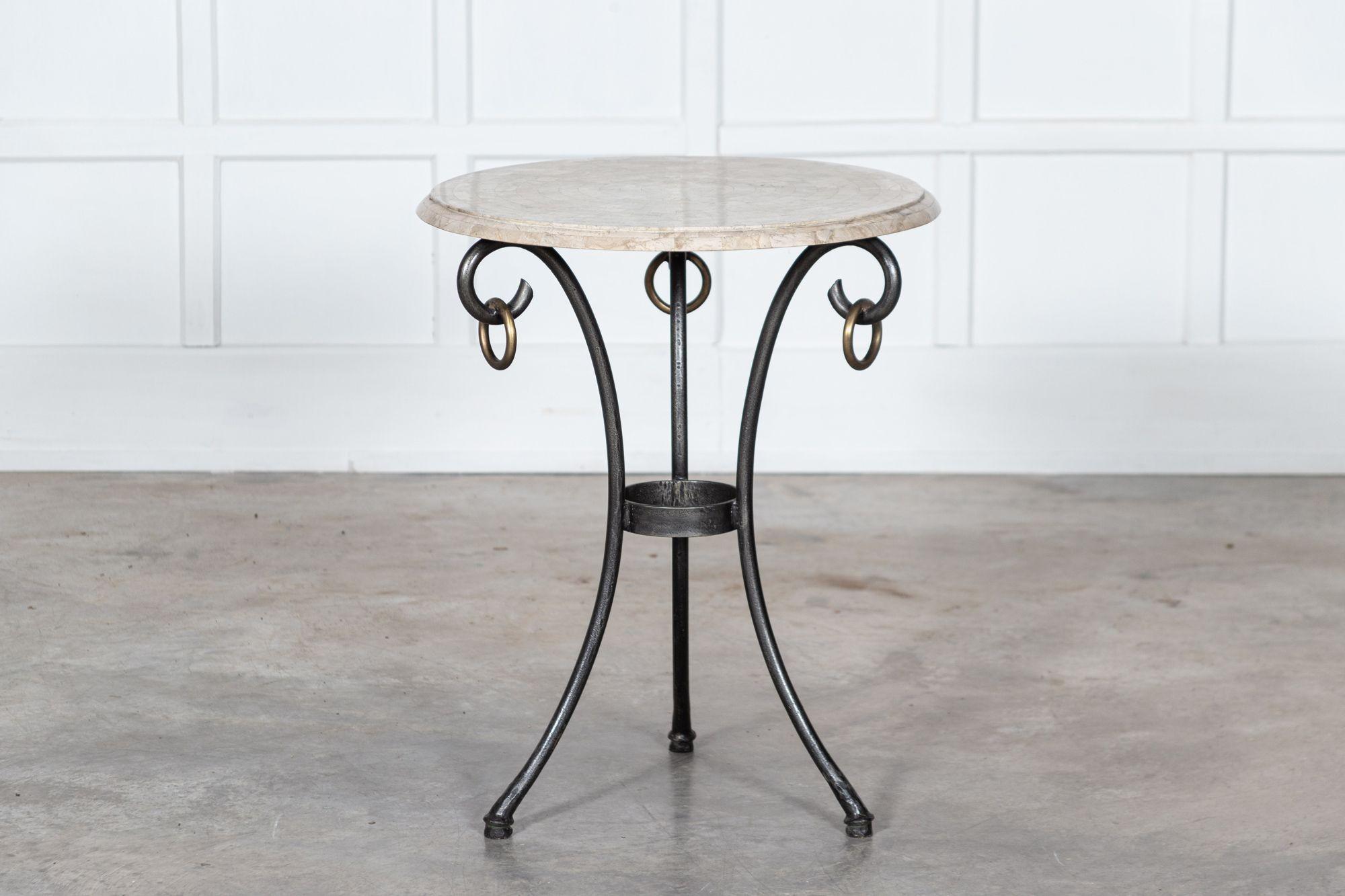 20th Century French Mid Century Iron & Stone Table For Sale