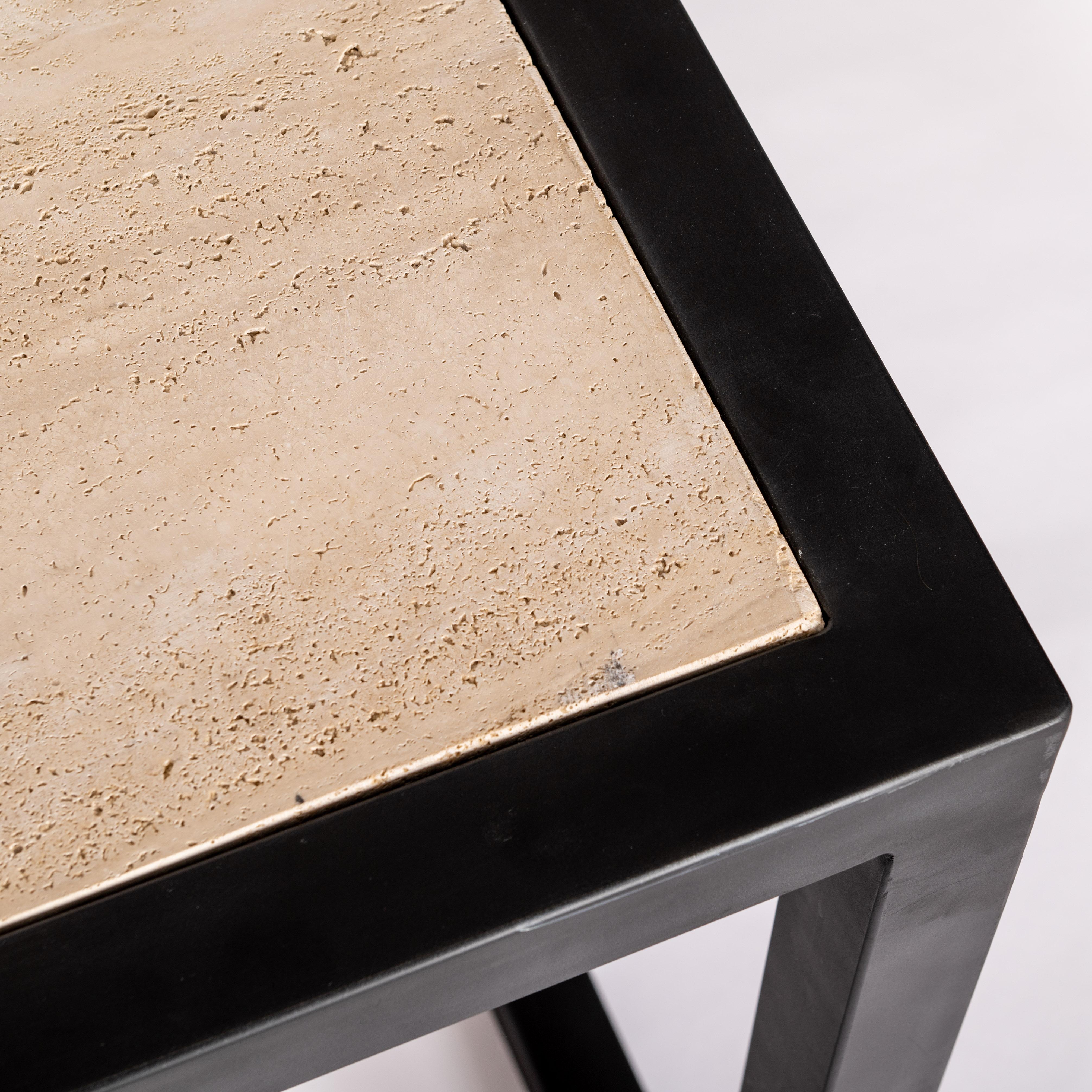 Italian Mid-Century Iron/Travertine Console Table Abstract-Geometric Design 70s For Sale 4