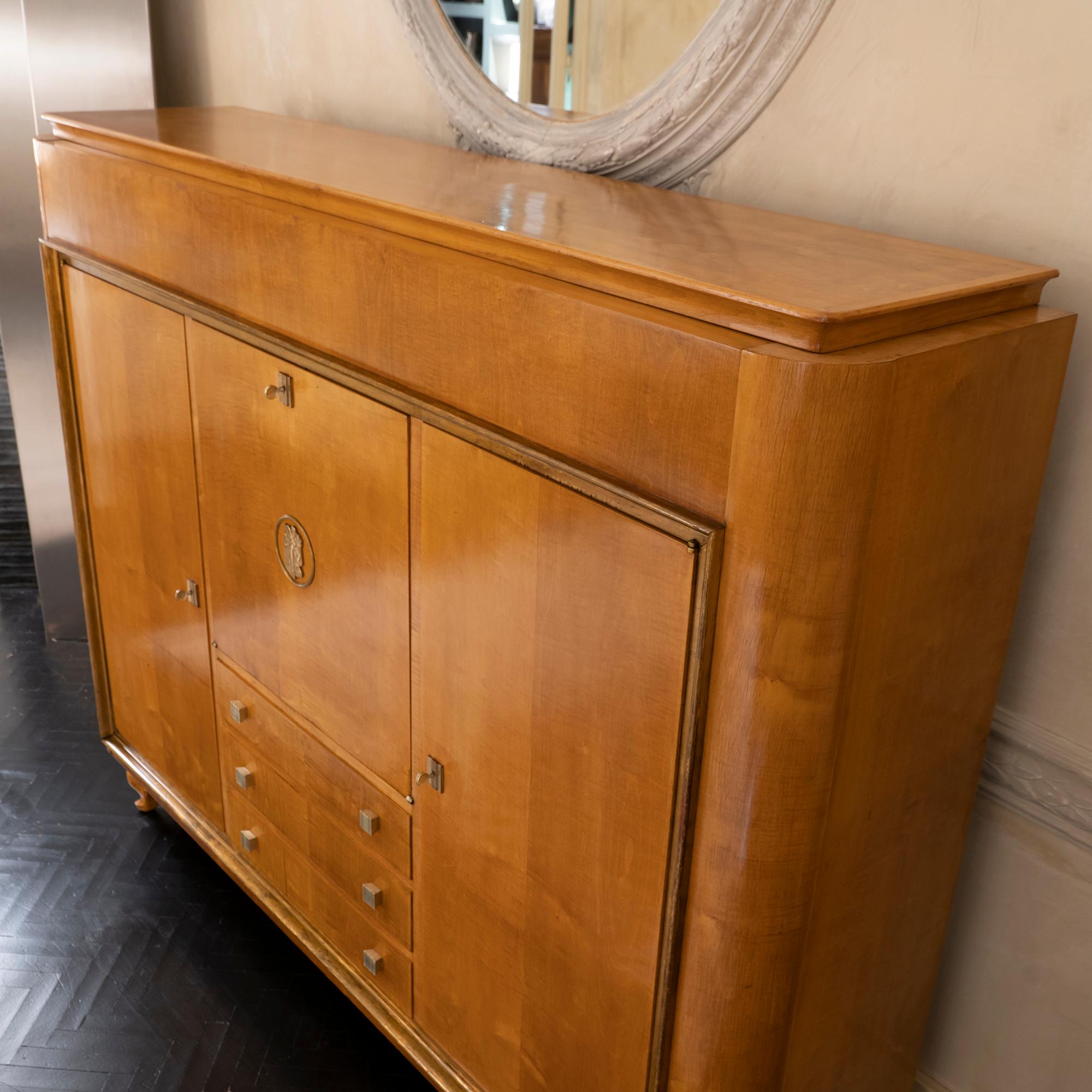 French Mid-Century Lacquered Beech Wood and Mahogany Cabinet and Secretary 8