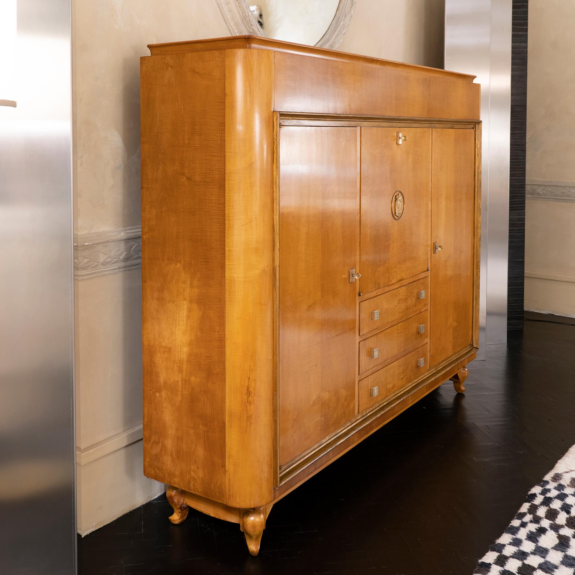 French Mid-Century Lacquered Beech Wood and Mahogany Cabinet and Secretary 9