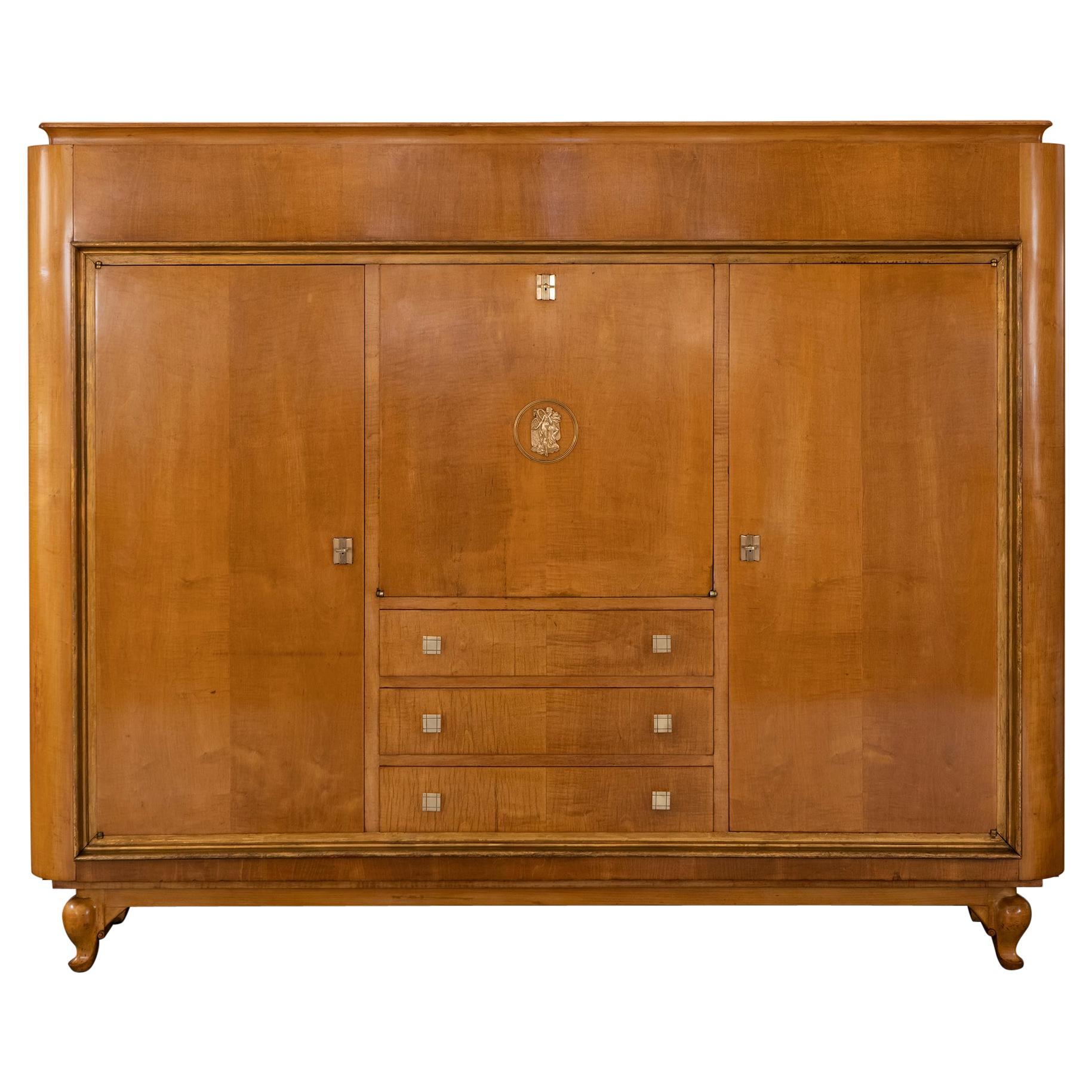 French Mid-Century Lacquered Beech Wood and Mahogany Cabinet and Secretary