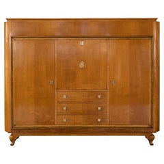 French Mid-Century Lacquered Beech Wood and Mahogany Cabinet and Secretary