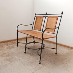 French Mid-Century Leather and Iron Bench
