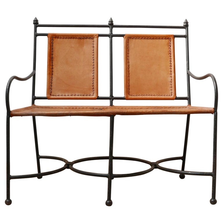 Picture of French Mid-Century Leather and Iron Bench at 1stDibs