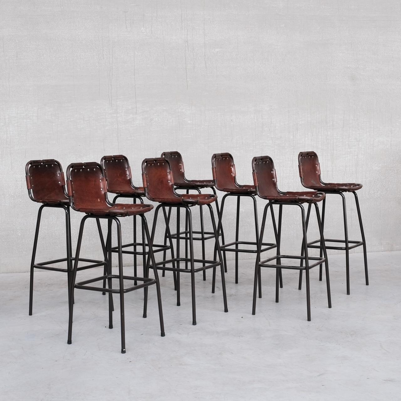 French Mid-Century Leather Bar Stools, '1' For Sale 7