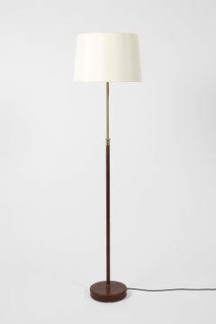 French Mid Century Leather & Brass Floor Lamp