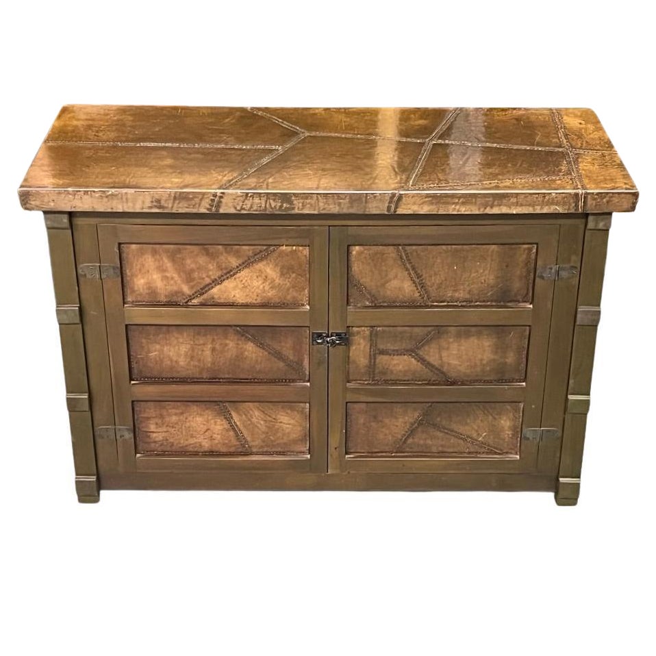 French Mid-Century Leather /Parchment Sideboard /Cabinet after Jean Michel Frank