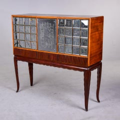 French Mid Century Liquor Cabinet in Mahogany with Etched Mirrored Panels