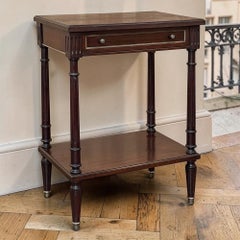 French Mid-Century Louis XVI Style Mahogany & Brass End Table