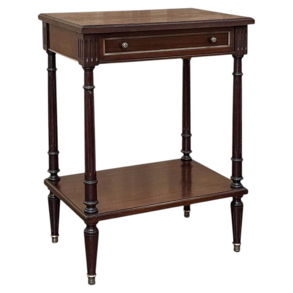 French Mid-Century Louis XVI Style Mahogany & Brass End Table