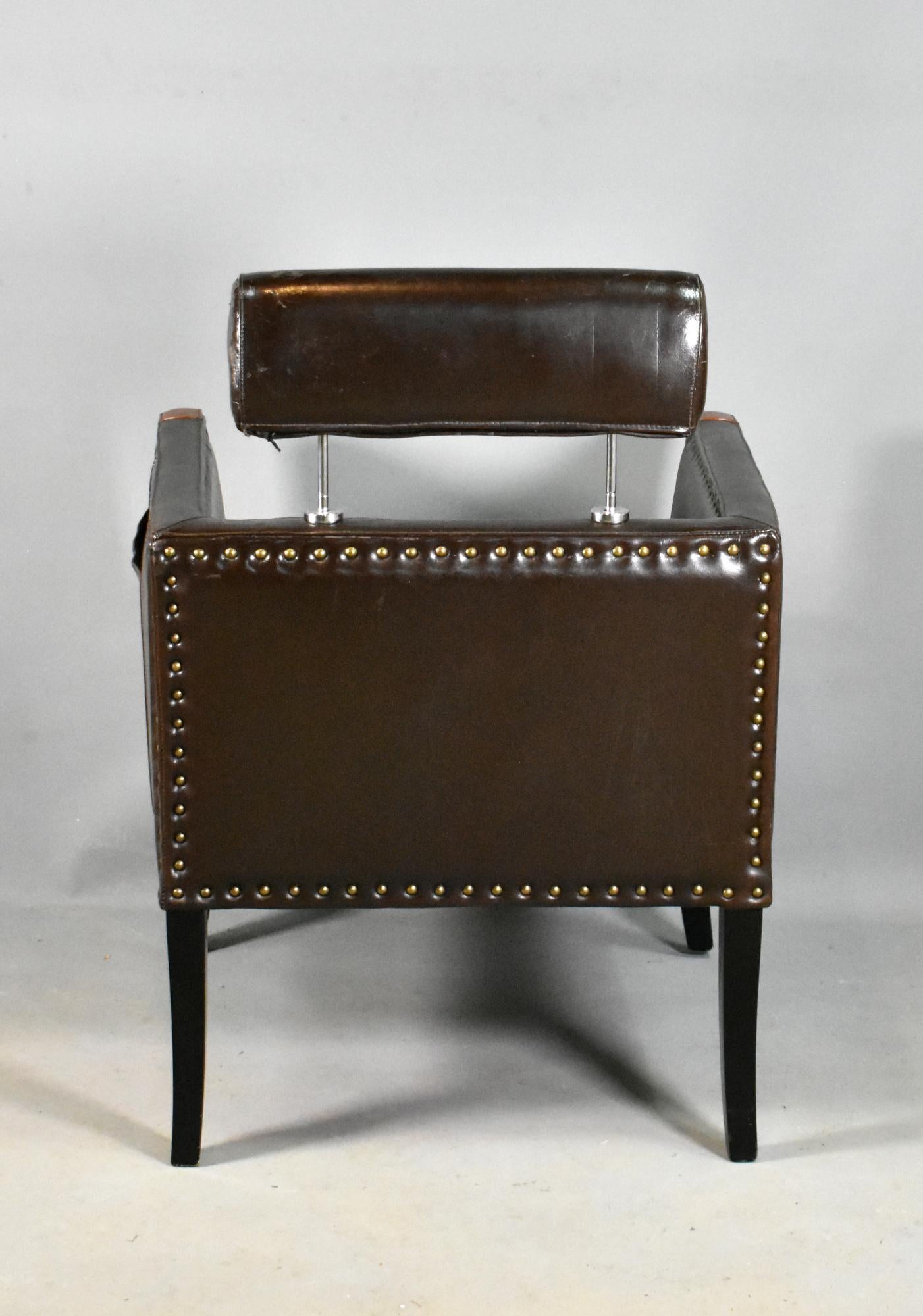 Brass French Mid-Century Lounge Chair in Leatherette For Sale