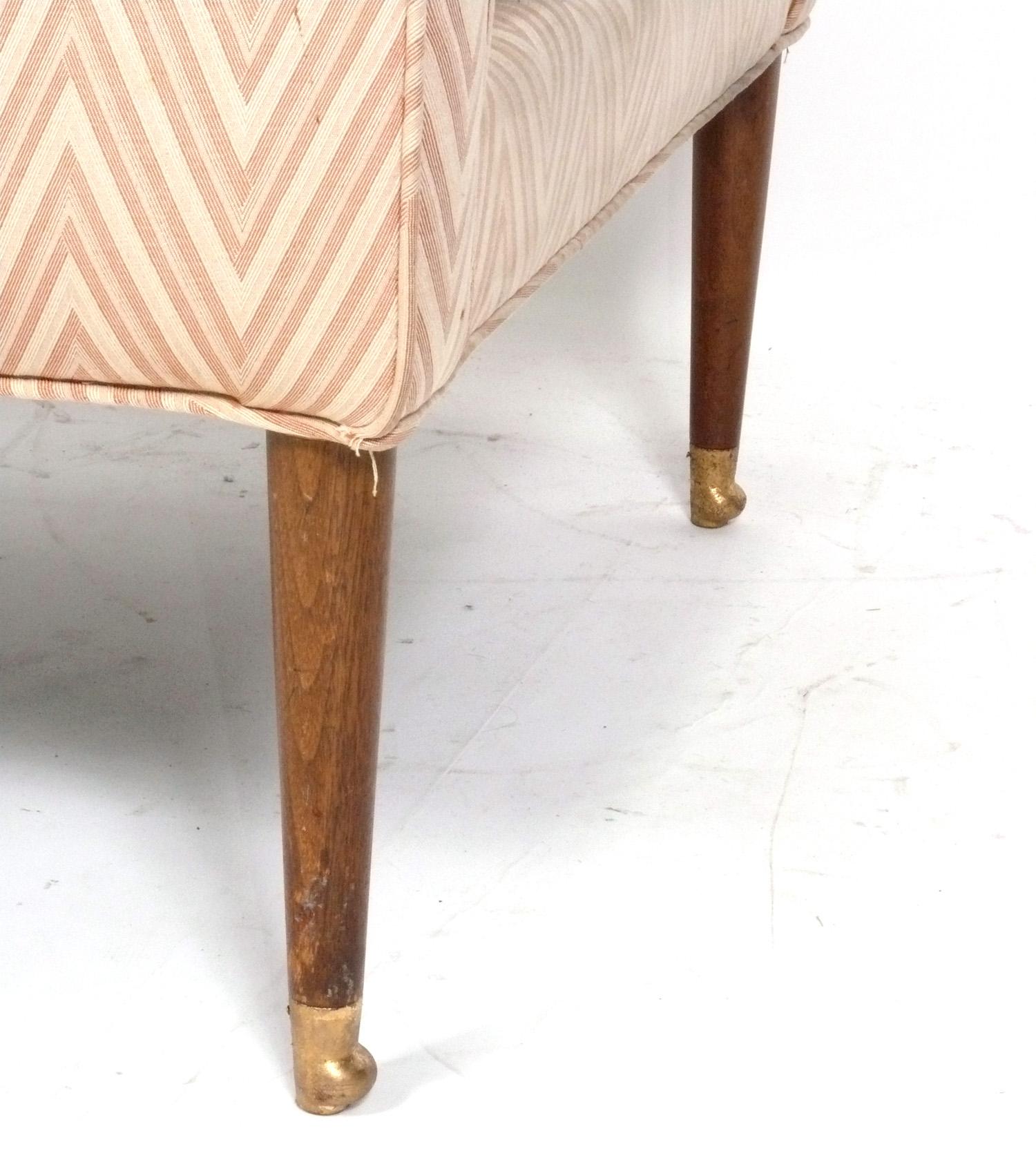 Mid-20th Century French Midcentury Lounge Chair with Gilt Bronze Feet For Sale