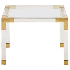 French Midcentury Lucite and Brass Side Table