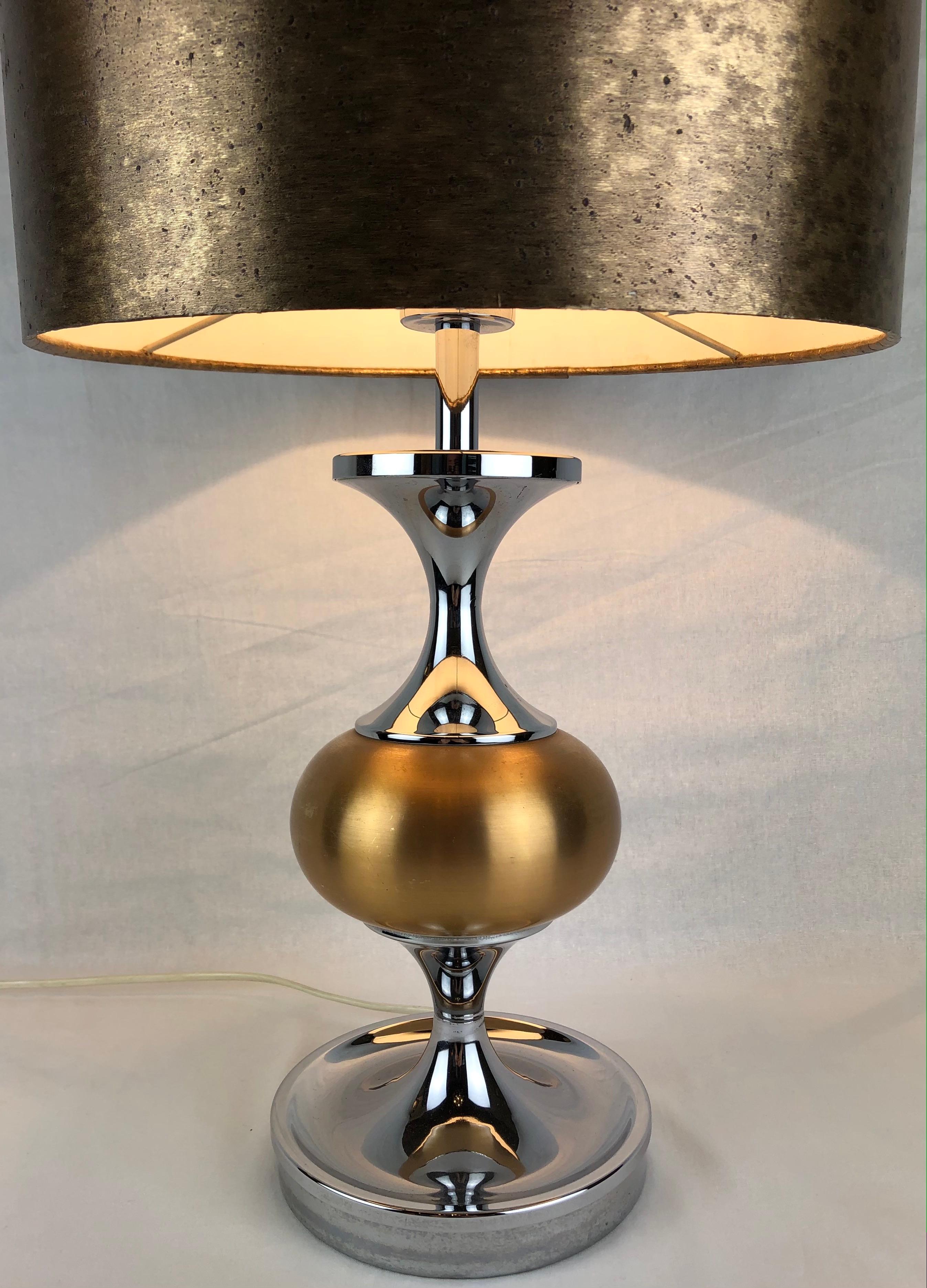 Mid-Century Modern French Midcentury Maison Jansen Inspired Chrome Gold Shaded Table Lamp For Sale