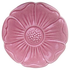 French Mid-Century Majolica Pink Flower Plate Charolles