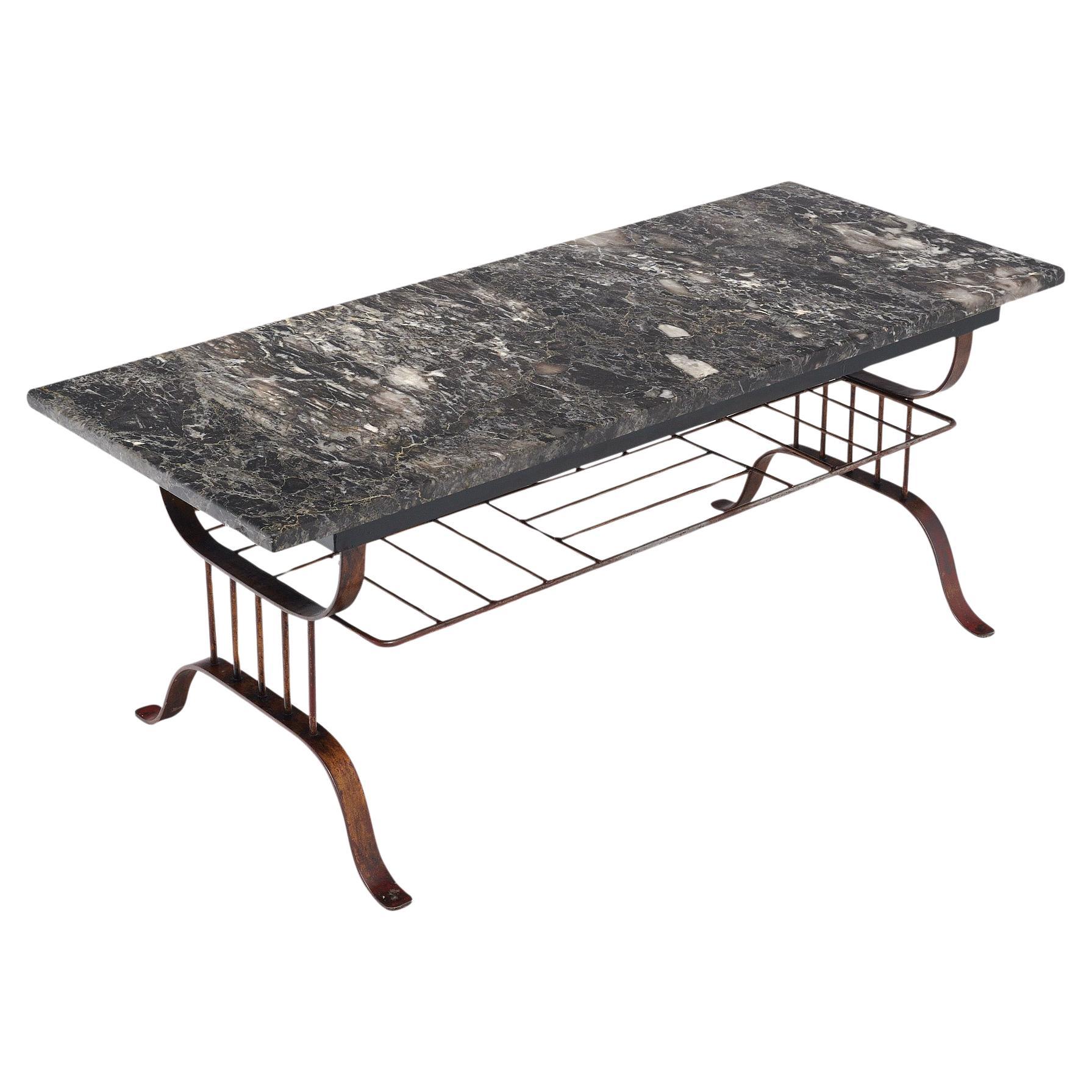 French Mid-Century Marble Topped Coffee Table