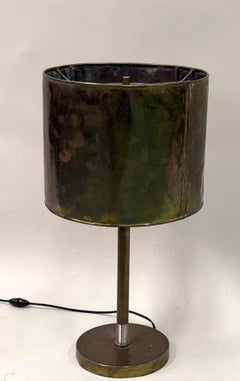 French Mid-Century Marine Hand Hammered Brass & Copper Table Lamp