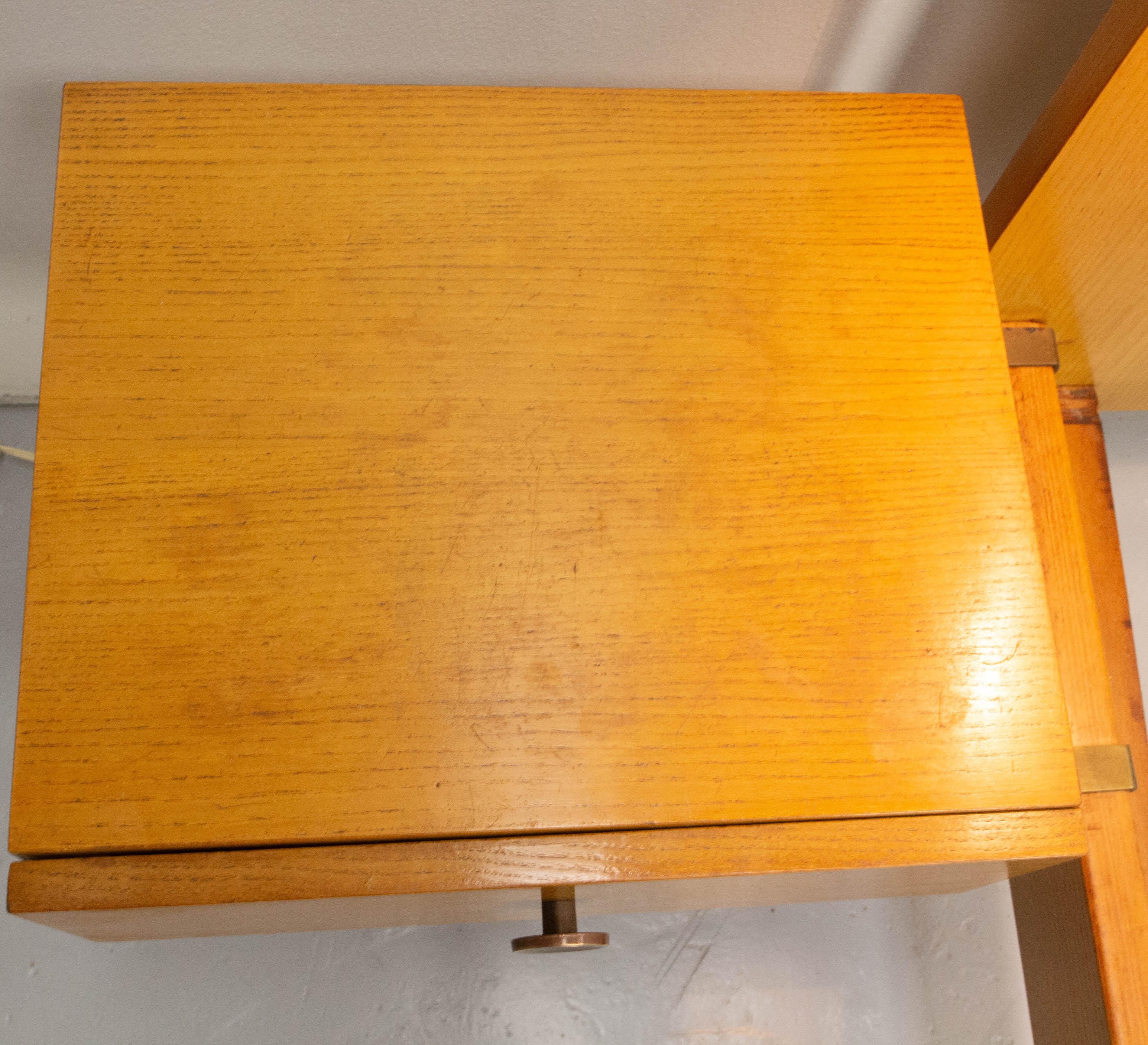 French Mid-Century Massive Oak Bed Full Size Nightstands & Bedside Lamps, c 1950 For Sale 2