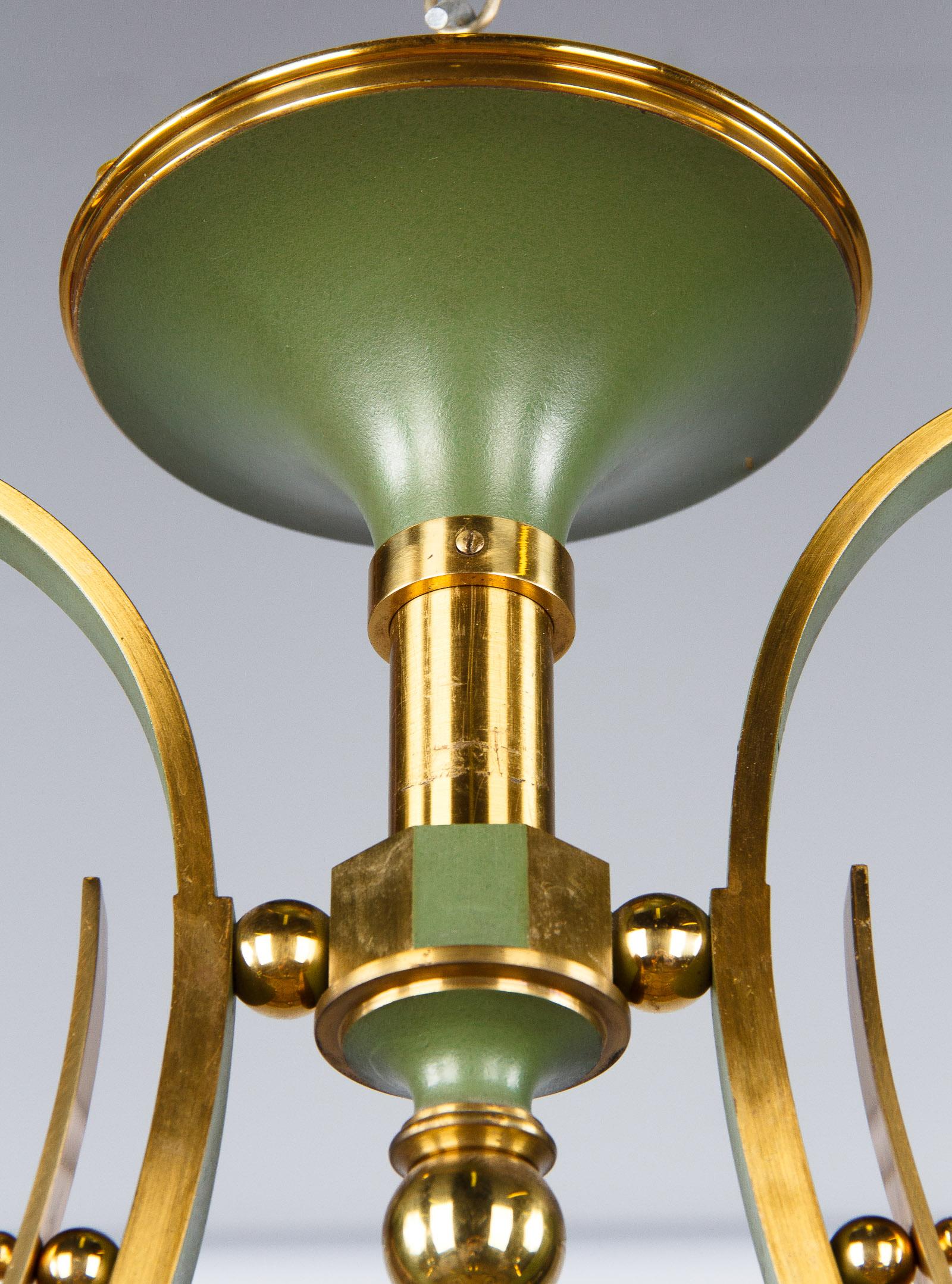 French Midcentury Metal and Brass Chandelier, 1950s 8