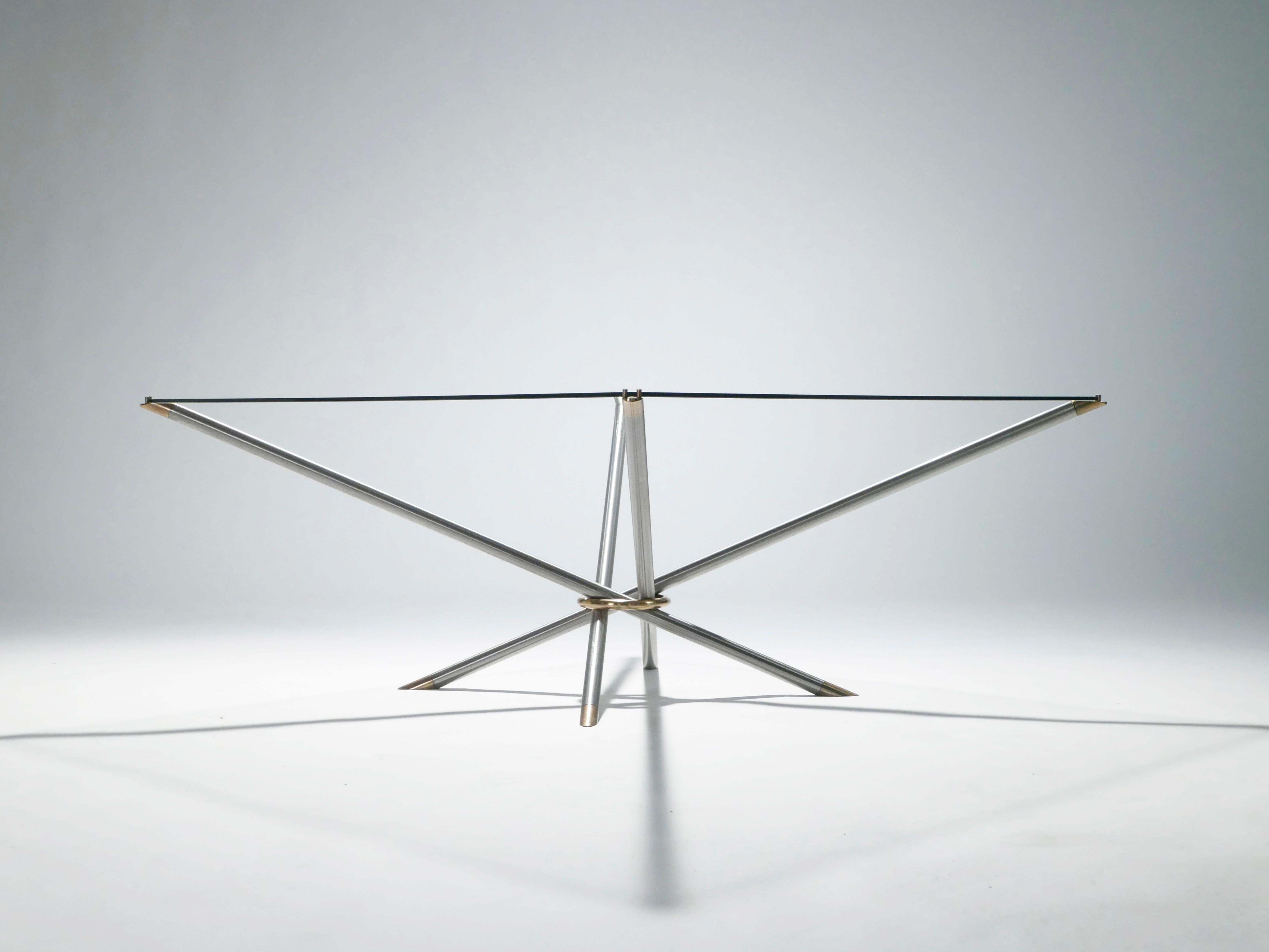 Late 20th Century French Midcentury Metal and Brass Coffee Table, 1970s For Sale