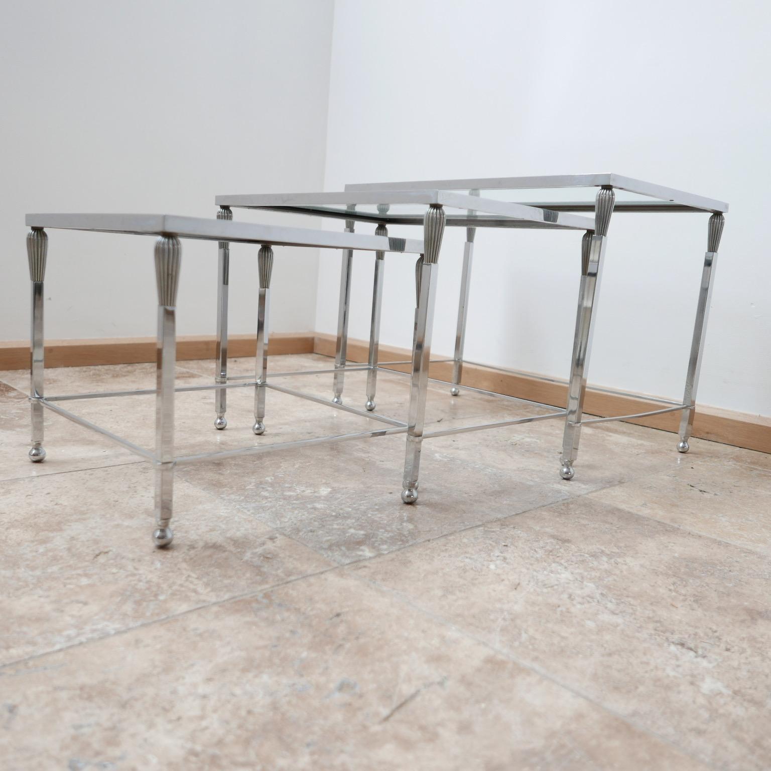 Mid-Century Modern French Midcentury Metal and Glass Nest of Side Tables