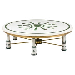 French Mid-Century michael Bennett Large Green and White Marble coffee Table