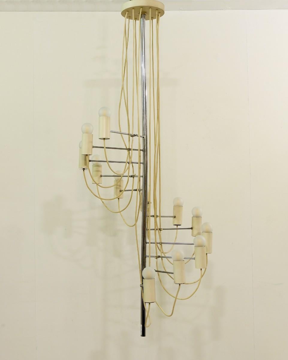 Metal French Midcentury Minimalist 'A16' Chandelier by Alain Richard for Disderot