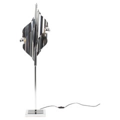 French Mid-Century Minimalist Table Lamp in Clear, Polished, Chromed Lines 1970s