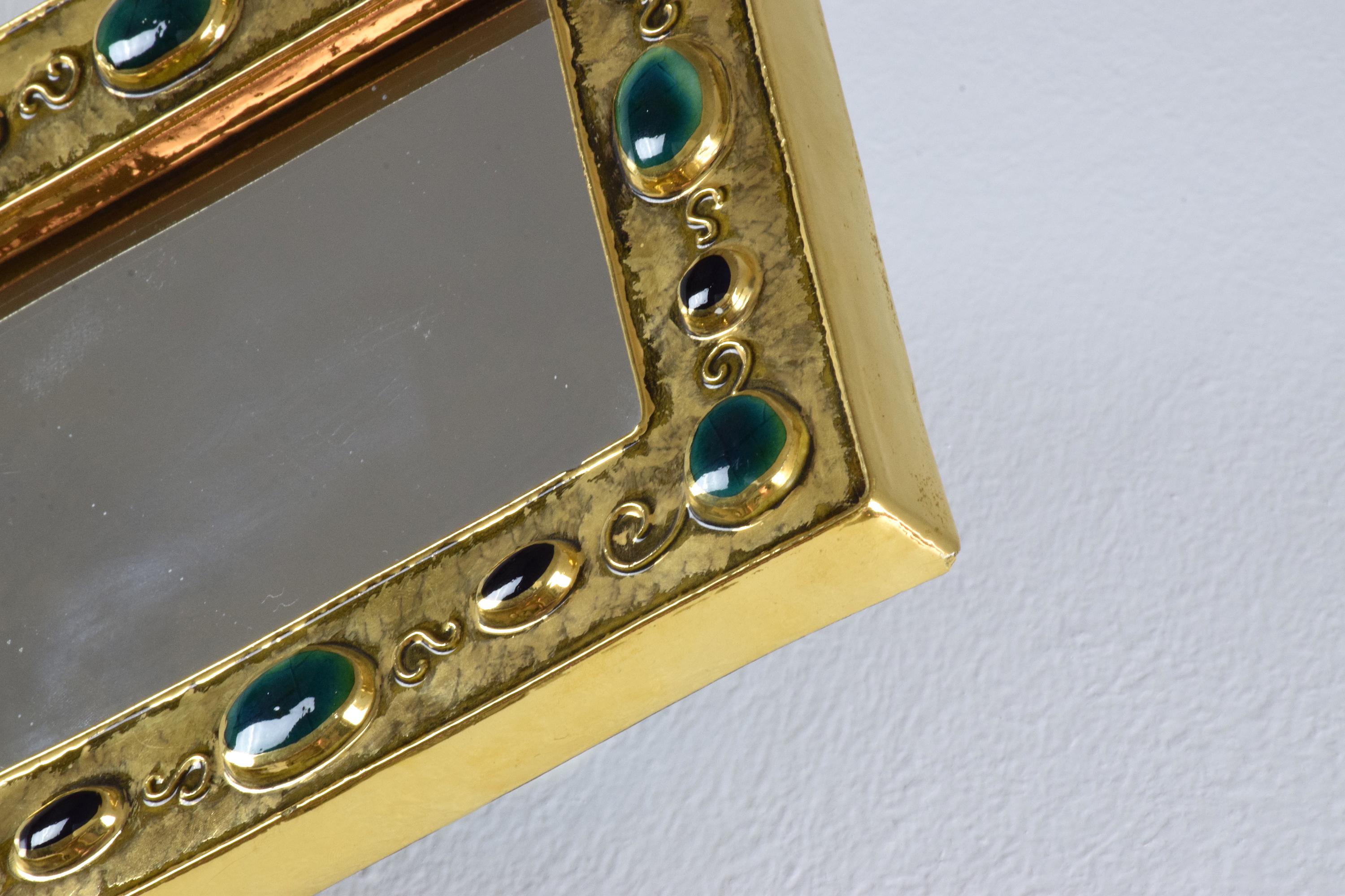 French Midcentury Ceramic Mirror Frame by François Lembo, 1960s 6