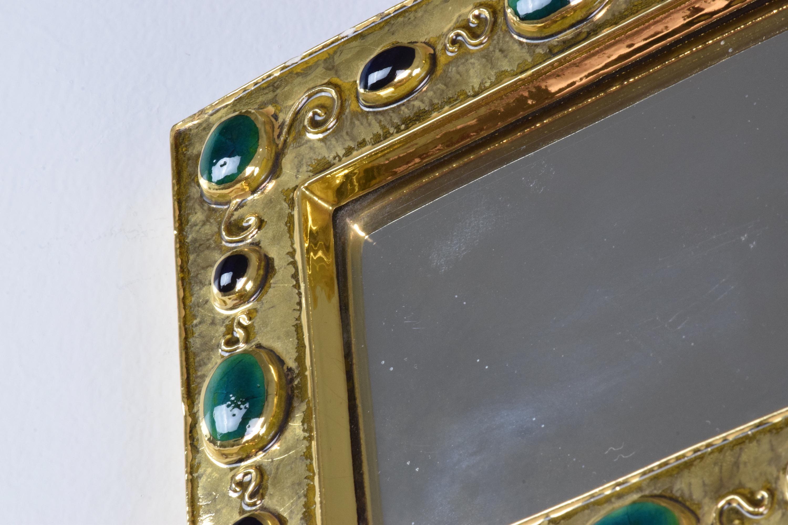 French Midcentury Ceramic Mirror Frame by François Lembo, 1960s 7