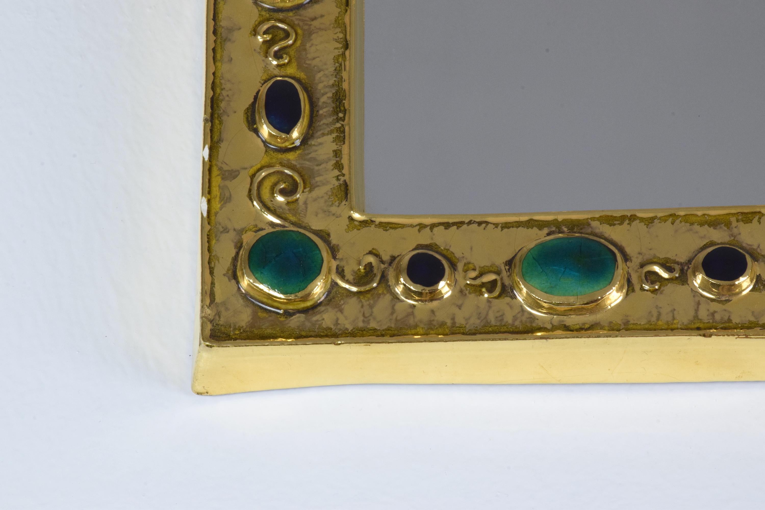 French Midcentury Ceramic Mirror Frame by François Lembo, 1960s In Good Condition In Paris, FR