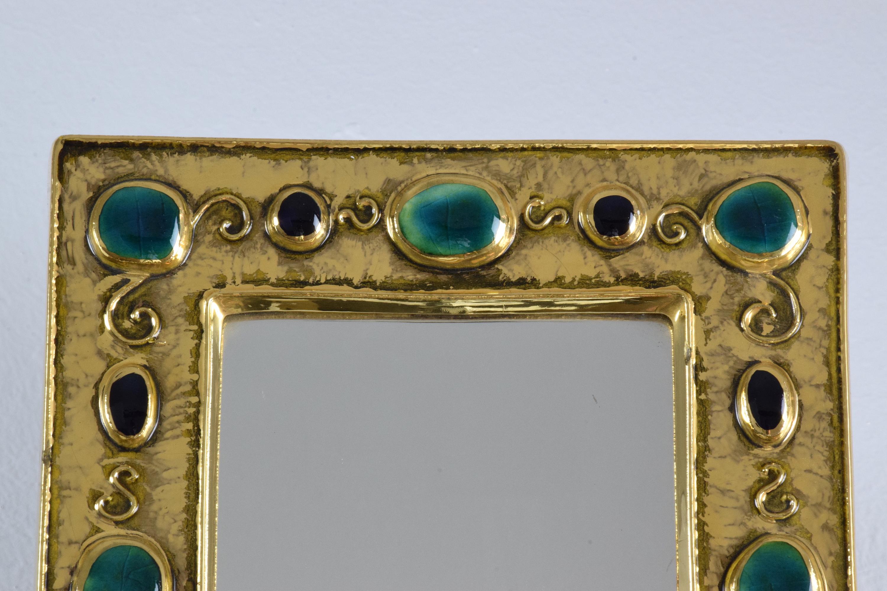 French Midcentury Ceramic Mirror Frame by François Lembo, 1960s 2
