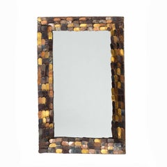 French Mid-Century Brutalist Mirror Metal Scales of Copper, Brass and Iron 1960s