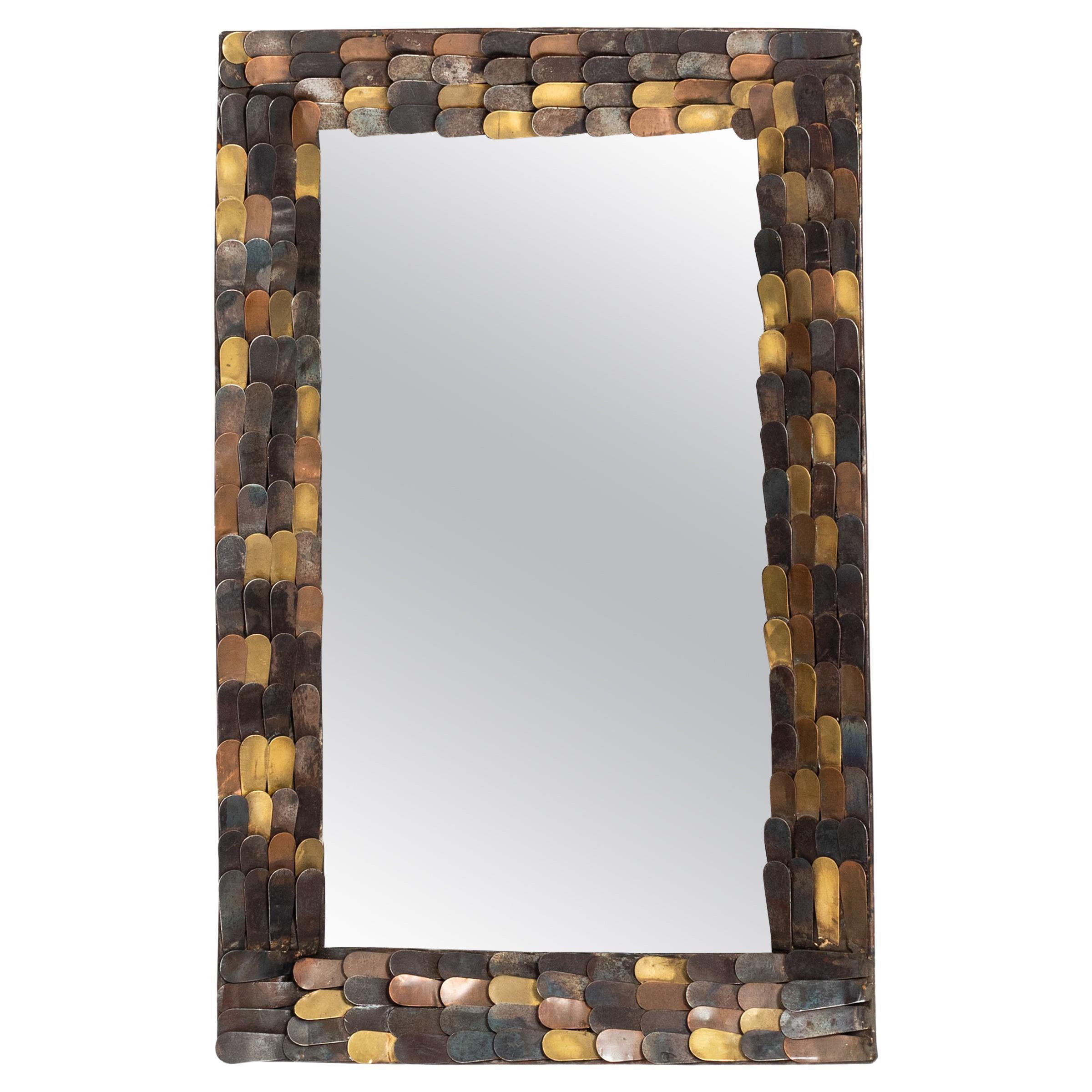 French Mid-Century Mirror with Metal Scales of Copper, Brass and Iron 1960s