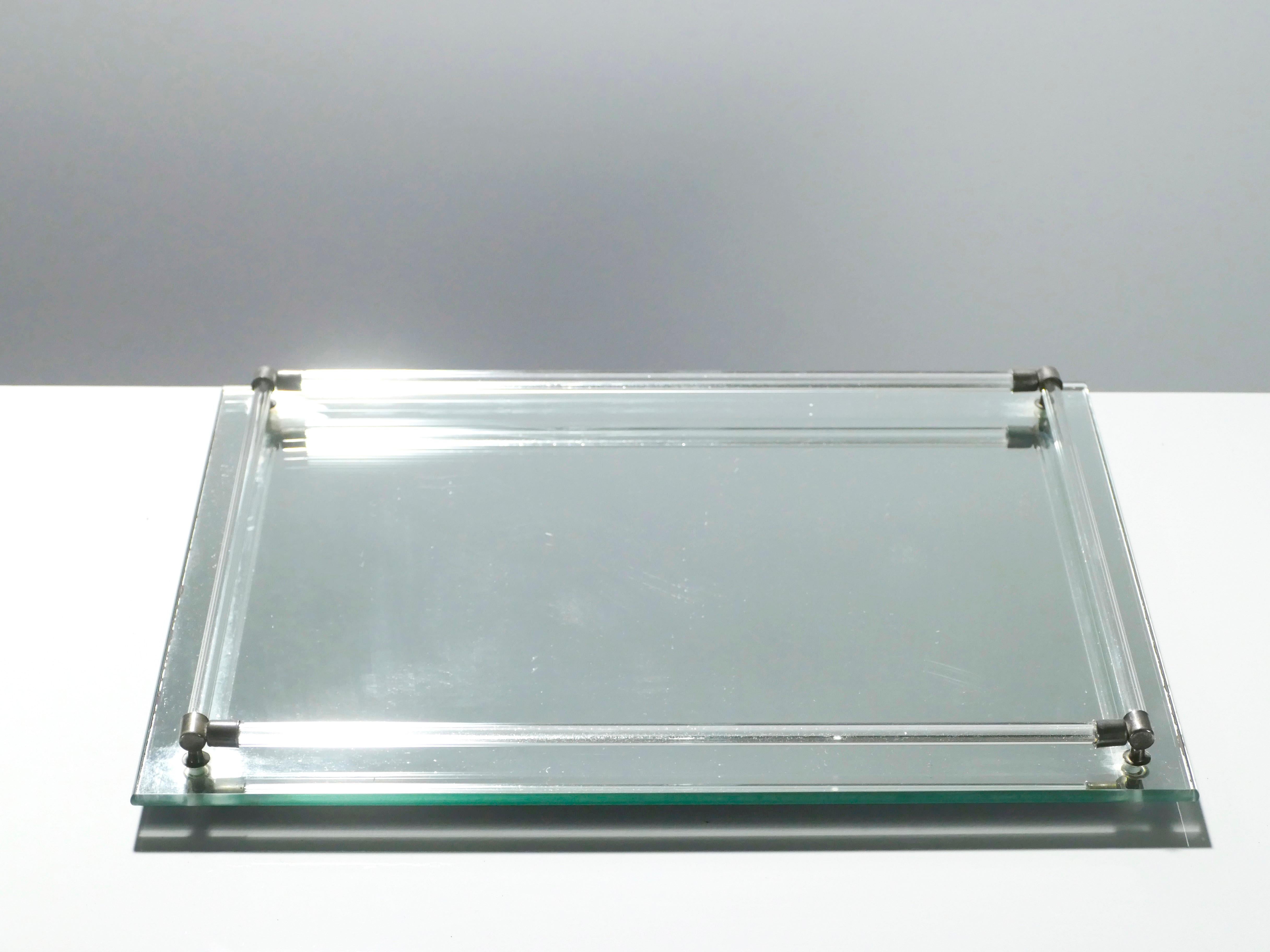 French Midcentury Mirrored Tray Style of Jacques Adnet, 1940s (Moderne der Mitte des Jahrhunderts)
