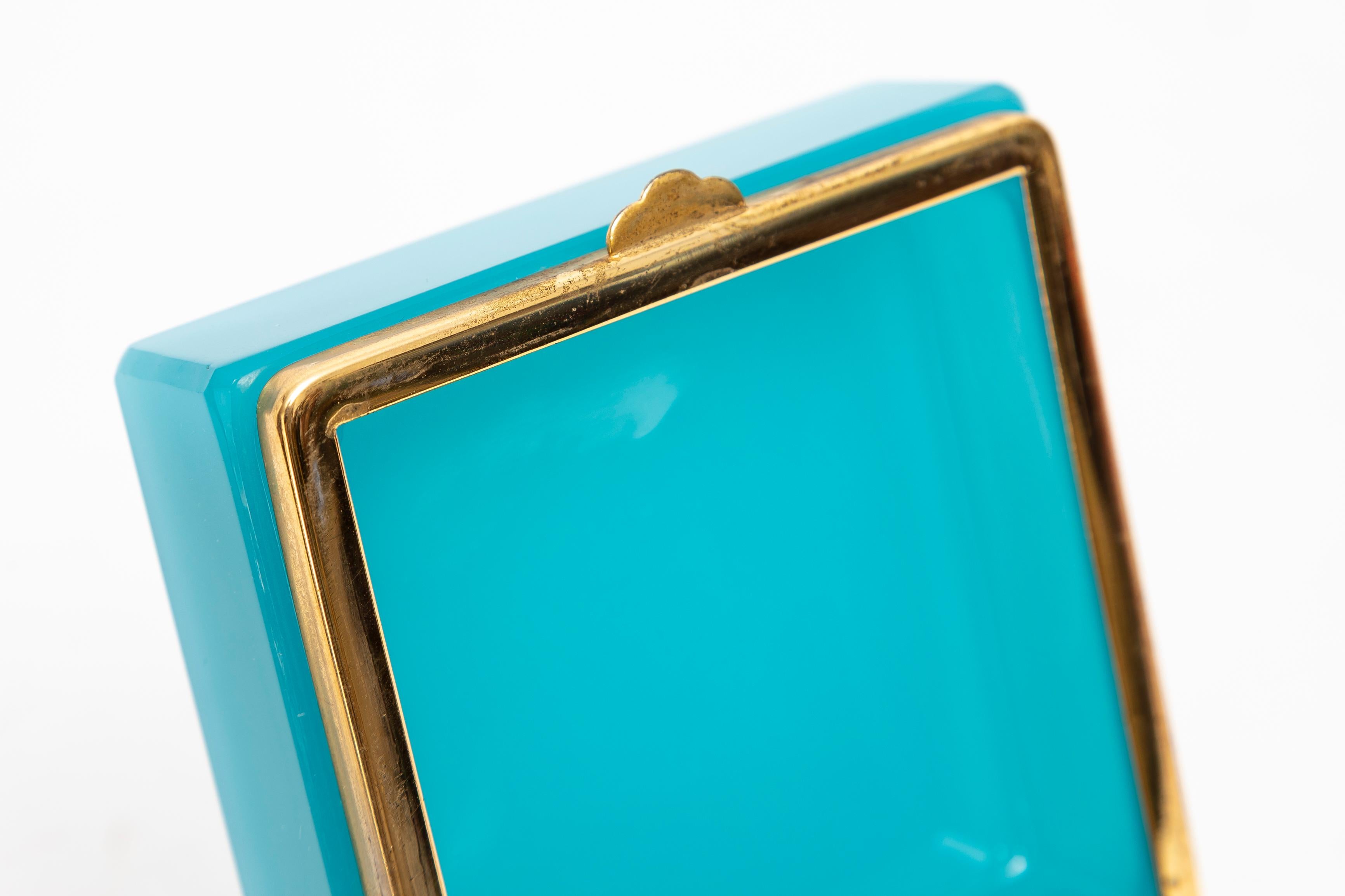 French Mid-Century Mod. Blue Opaline & Dore Bronze Footed Jewel-Box/Tea-Caddy For Sale 1