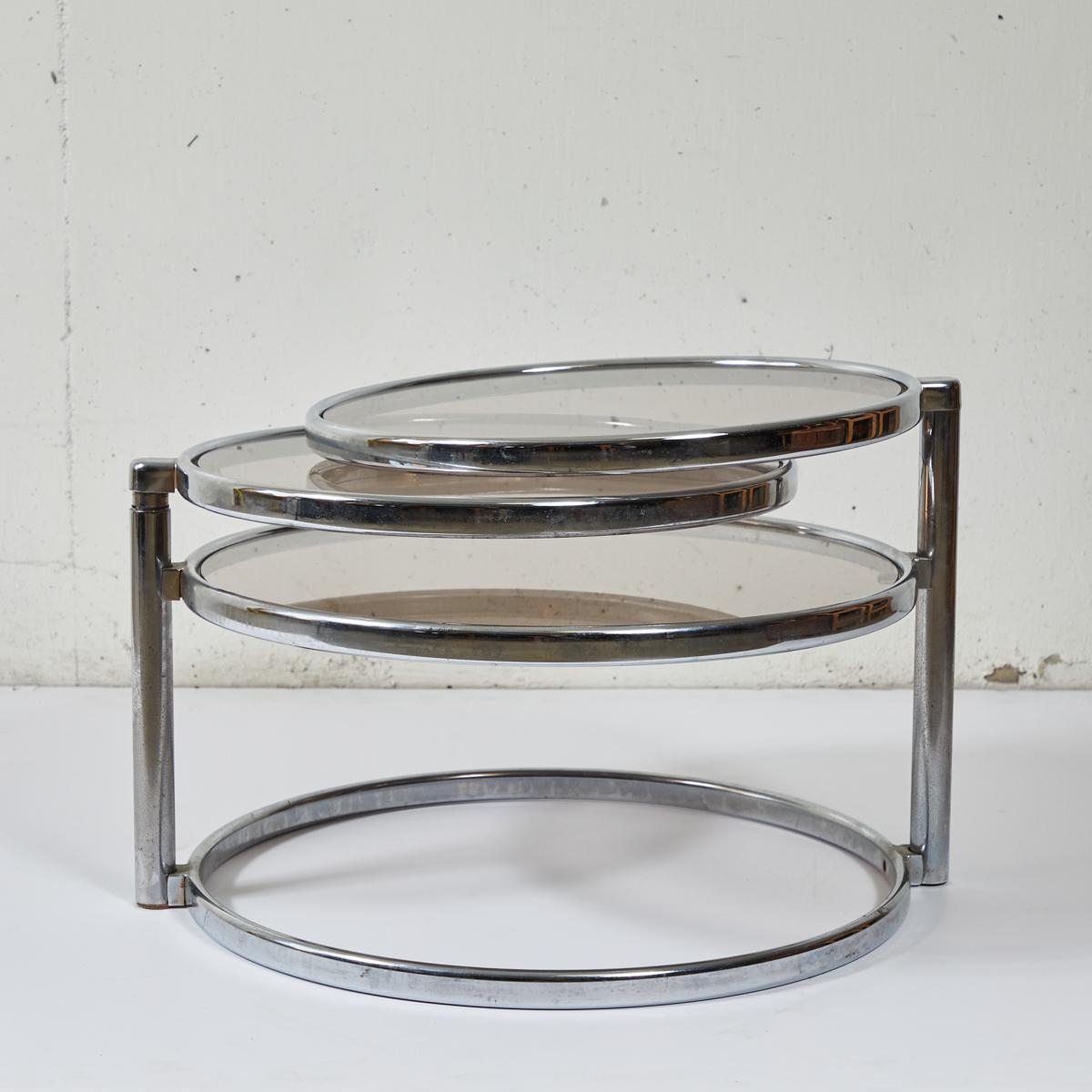 French Mid-Century Modern 1960s Round Glass Top Extending Table 1
