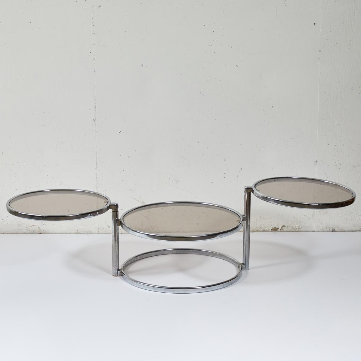 French Mid-Century Modern 1960s Round Glass Top Extending Table 2