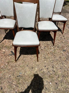 French Mid-Century Modern 1960's Walnut Dining Chairs - Set of 6