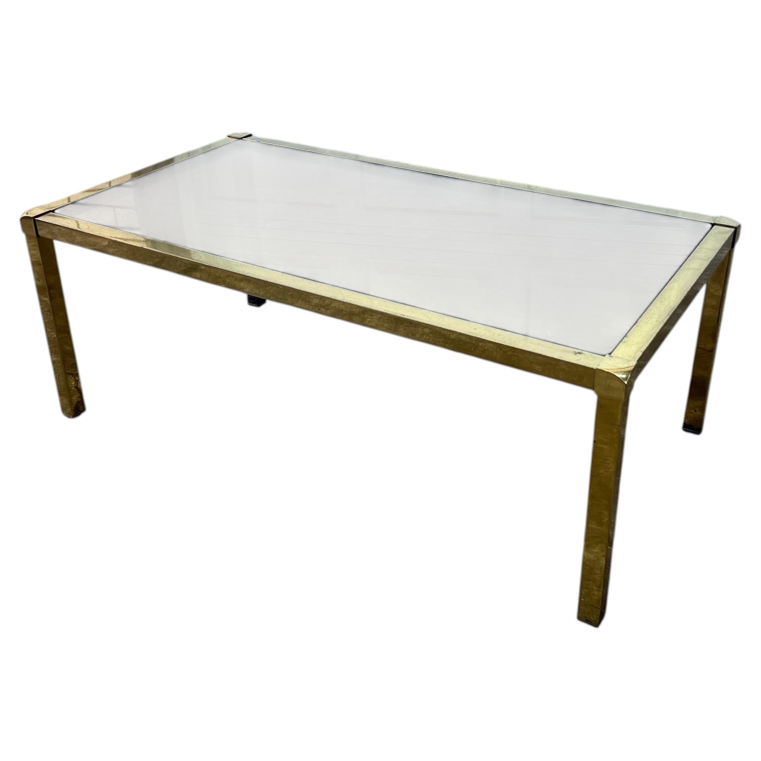 French Mid-Century Modern 1970's Signed Mara Brass Coffee Table For Sale