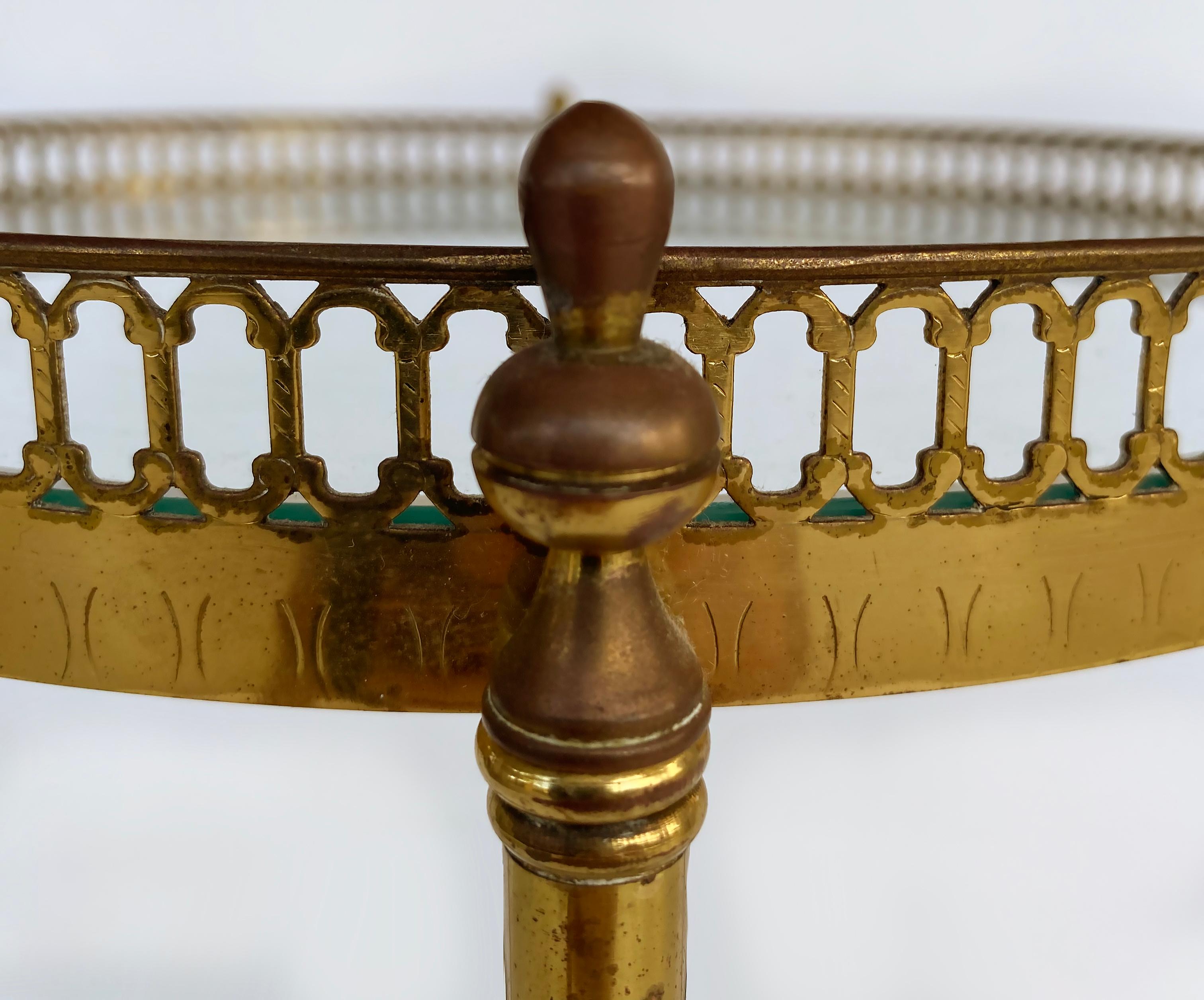 20th Century French Mid-century Modern 3-Tiered Brass and Glass Table on Casters For Sale